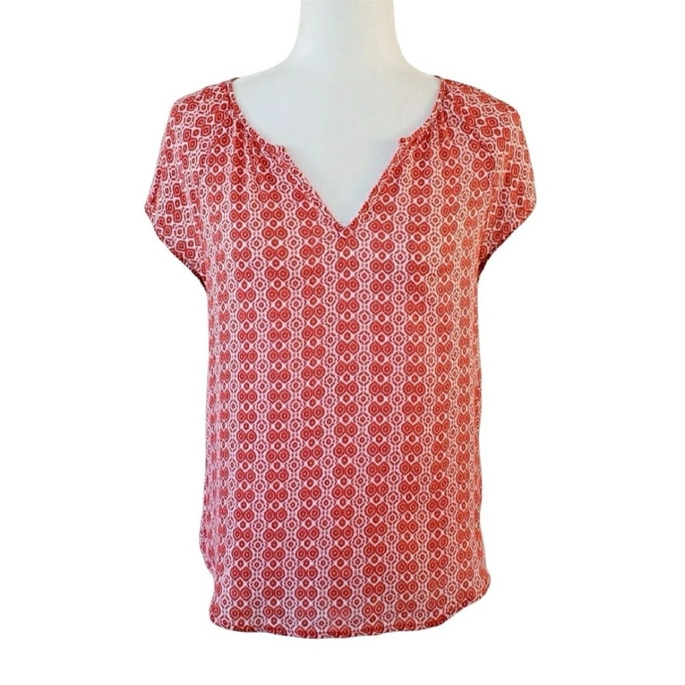 Hinge Women's Size S Red & White Short Sleeve Top Cotton Lightweight Blouse